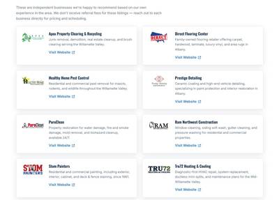A local business recommendations page gives visitors a useful resource for finding trusted service providers while supporting Maggie&rsquo;s Super Clean&rsquo;s professional relationships and local search visibility through relevant business links.